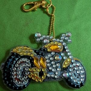 5 For $10 Double Sided Crystal Motorcycle Keychain with Yellow Accents